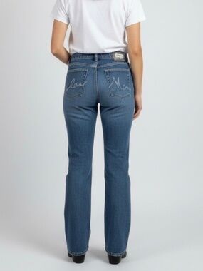 Lawman Western Vintage Slim Fit Boot Cut Jeans Size 9 Blue Gems Cowgirl
